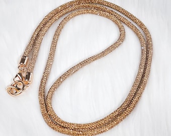 Handmade Jewelry, Gold Rhinestone Phone Lanyard, Sparkly Crossbody Strap, Luxury Rope Chain, Universal Neck Holder, Hands Free Gift