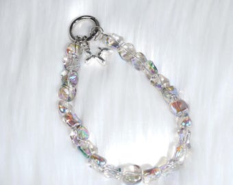 Handmade Iridescent Crystal Phone Chain, Purple Blue Clear Stone Strap for Bags and Phone Jewelry, Aesthetic Accessory, Valentine Day Gift