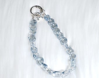Handmade Blue Crystal Phone Chain, Translucent Stone Link for Bags and Phone Jewelry, Aesthetic Minimalist Accessory, Valentine Gift for Her