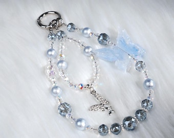 Joyería hecha a mano, colgante azul para teléfono, correa de cristal, estética Fairycore, cadena de plata Y2K, regalo coqueto para ella, cordón de doble capa