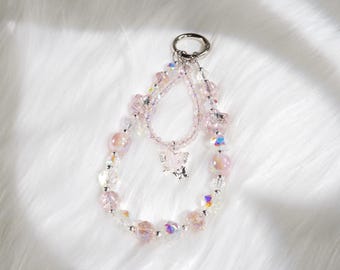 Handmade Butterfly Phone Charm, Crystal Beaded Wristlet, Fairycore Silver Phone Strap, Y2K Aesthetic Handmade Jewelry, Gift for Girlfriend