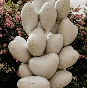 10pcs Cream Heart Balloons 18 Inch, Sand White Foil Balloons, Neutral Wedding Party Decor, Engagement or Bridal Shower Balloons