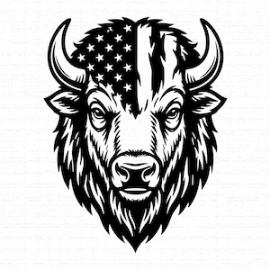 Testa di bufalo patriottica SVG, design per maglietta con bandiera americana effetto invecchiato, bisonte western PNG per sublimazione, clipart di animali selvatici, download immediato