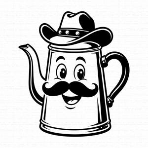Cowboy Coffee Pot SVG, Western Kettle Cut File, Cute Coffee Pot Mascot PNG for Sublimation, Vintage Country Design Art, Instant Download