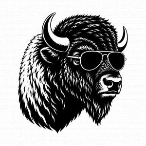 File SVG di un bisonte fantastico con occhiali da sole, file di taglio per Cricut, grafica per maglietta con animali selvatici del West, design grafico PNG, download immediato