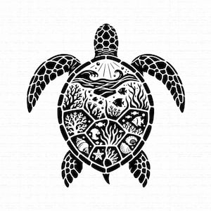 Sea Turtle SVG, Ocean Scene Silhouette for Cricut, Marine Life Mandala Clipart, Beach Cut File, Coastal Sublimation Art, Instant Download