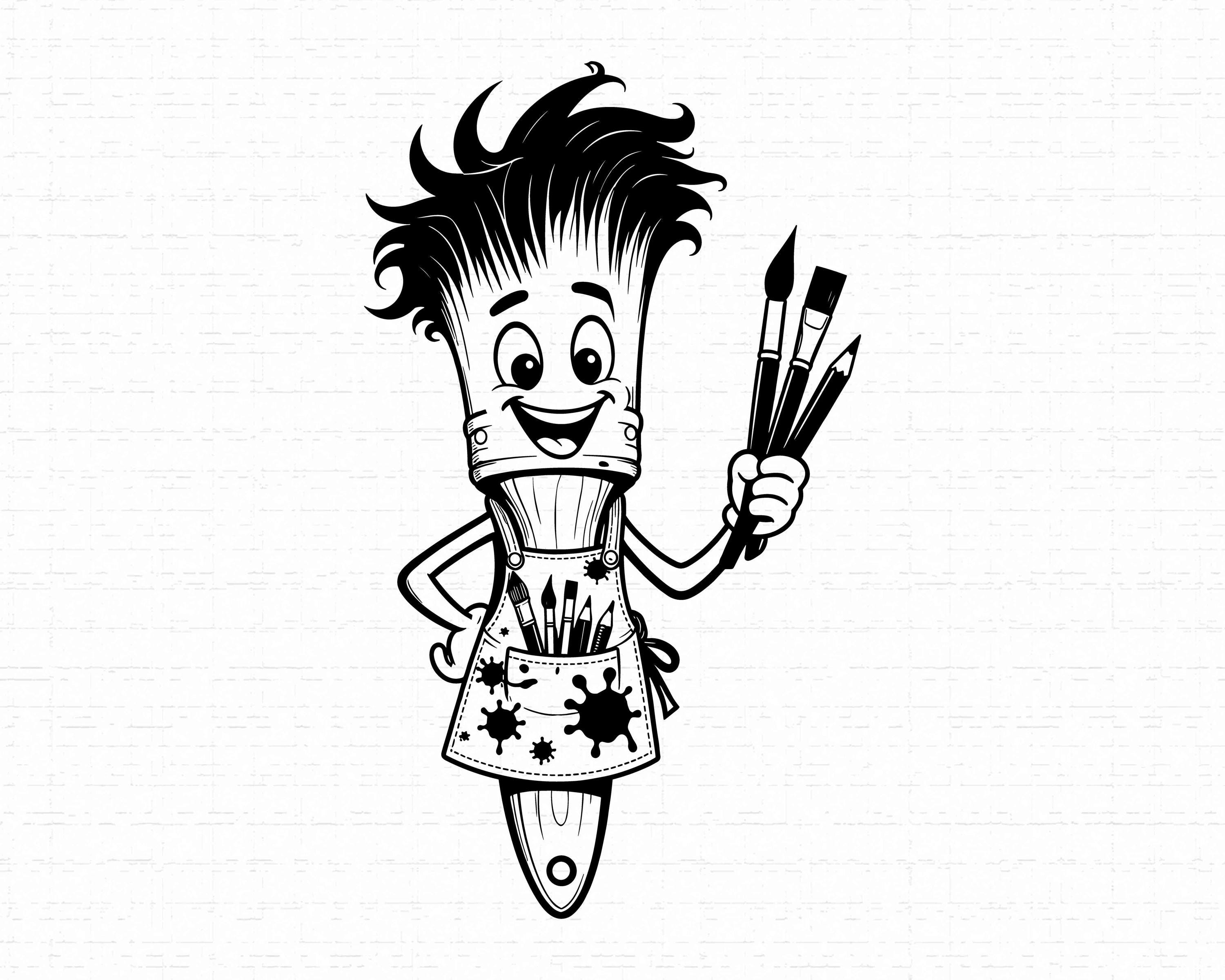 Paint Brush SVG, Cute Artist Mascot PNG, Paintbrush Cartoon Vector, Painter T-Shirt Cut File, Art Studio Clipart, Instant Download