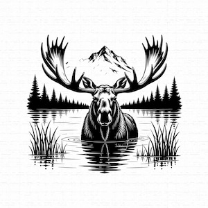 Moose SVG, Majestic Wildlife Silhouette Cut File, Mountain Wilderness T-Shirt Design for Cricut, Forest Animal Graphic, Instant Download