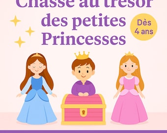 Princess Treasure Hunt PDF to Print – 8 Puzzles + Diploma & Accessories – Girls’ Birthday Kit, Children’s Activity