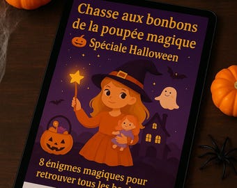 Utskrivbart Halloween-spel – Skattjakt för barn i PDF-format – 8 ledtrådar + certifikat – Halloweenaktivitet hemma