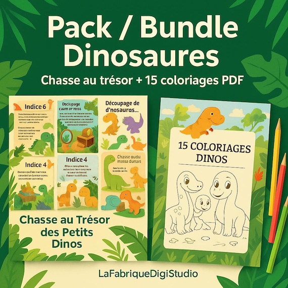 Pack Activités Dino à imprimer – Chasse au trésor + coloriages dinosaures | PDF enfant