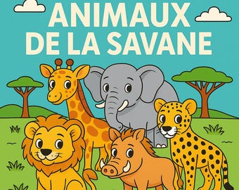 Utskrivbara målarbilder med savanndjur – PDF-bok 25 målarbilder med safari för barn A4 – Pedagogisk aktivitet