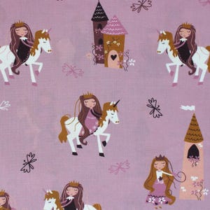 Baby Girl Blanket Fabric 100% Cotton Quilting Fabric Princesses, Unicorns and Fairytale Castles Fabric by Half Yard