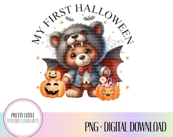 Teddybeer Halloween, png, griezelig sublimatieontwerp, baby-T-shirt (digitale download)