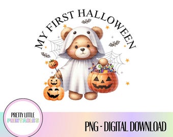 Ghost Bear PNG, My First Halloween-sublimatieontwerp (digitale download)