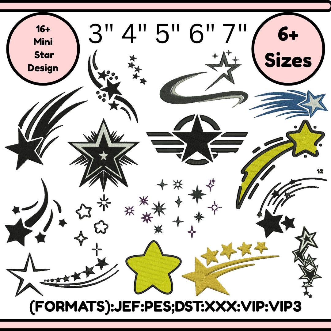 Shooting Star Embroidery Design Mini Star Embroidery Design Star ...