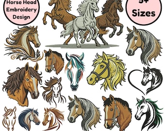 Horse Machine Embroidery Designs Animal Custom Embroidery Mini Horse Embroidery Floral Horse Head Embroidery Design 5+Sizes Instant Download