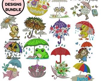 Floral Umbrella Machine Embroidery Design: Instant Download