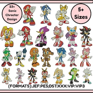 Runner Saga Sonic Stickdatei Paket Sonic All Character Design Cartoon Stickdatei Stickmaschine pes jef dst und mehr 5+Sizes Download