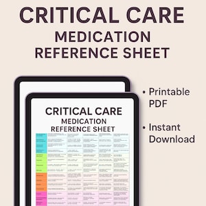 RYMD Critical Care Medication Reference Sheet | ICU & ER Nurse Quick Guide | Vasopressors, Drips, Emergency Meds Printable Pdf