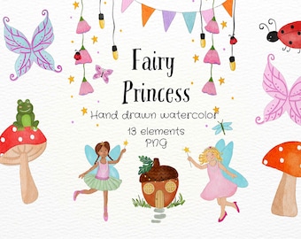 Handgezeichnete Fee Prinzessin Clipart, Verzauberte Waldparty, Cottagecore PNG