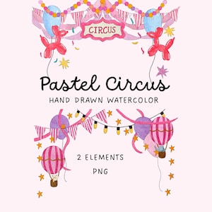 Roze circus clipart png, pastel carnaval uitnodiging, handgetekende aquarel lijst