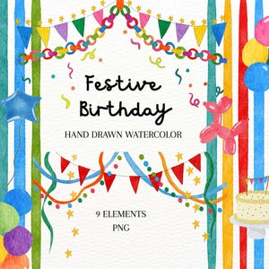 Colorful Birthday Banners Clipart, Paper Chain Borders, Whimsical Stripes Frames, Kids Party PNG