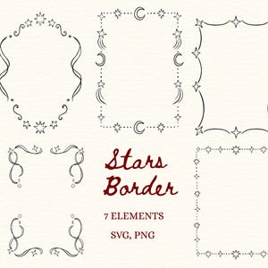 Hand Drawn Stars Border, Vintage Frame Clipart, Whimsical Border PNG SVG, Celestial Wedding Invitation
