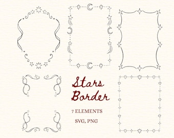 Handgezeichneter Sternenrand, Vintage-Rahmen-Clipart, verspielter Rand (PNG, SVG), himmlische Hochzeitseinladung