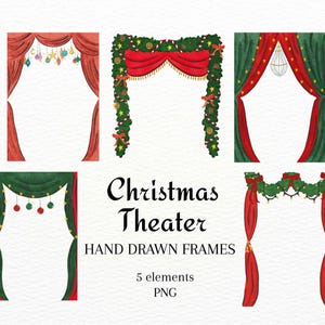 手描きのクリスマスフレームクリップアート、オペラ劇場のボーダー、ヴィンテージホリデー招待状
