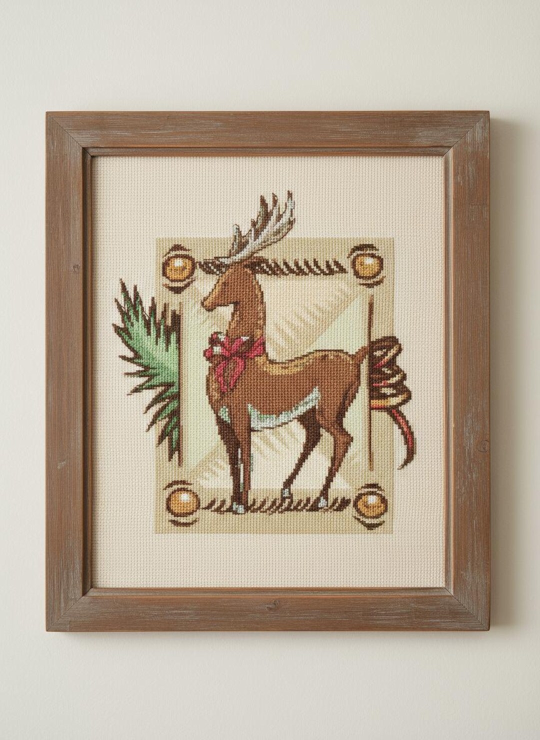 Merry Christmas Cross Stitch Reindeer Pattern Winter Watercolor ...