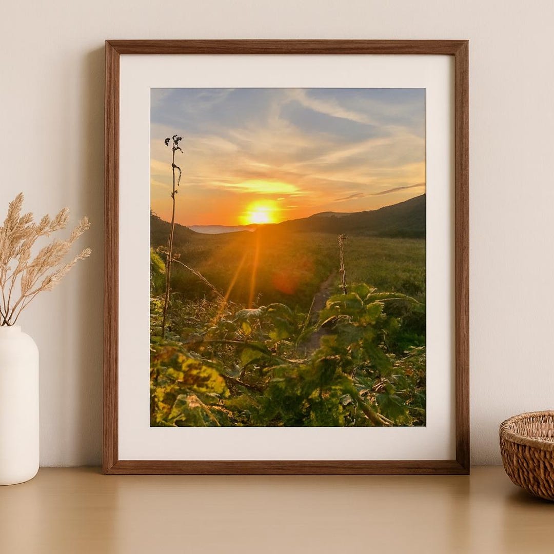 Golden Sunset Landscape Print – Countryside Path, Nature Wall Art ...