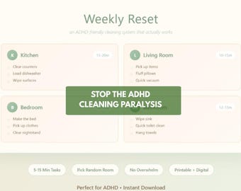 ADHD Cleaning System | Weekly Reset Checklist | Executive Dysfunction Tool | Neurodivergent PDF