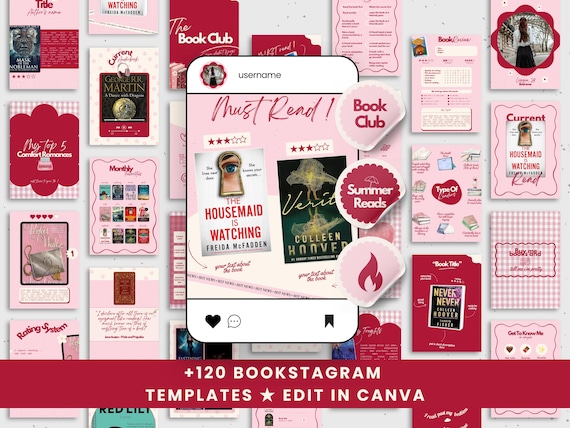 Bookstagram template Instagram Canva Bookish Instagram Editable bookstagrammer post Book lover social media