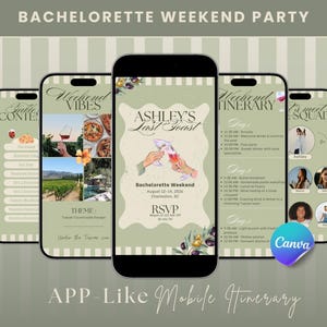Bachelorette Itinerary Template For Mobile Weekend Itinerary Digital Invitation Bachelorette Weekend Itinerary Planner Template, Canva