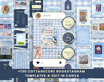 Bookstagram template Cottagecore Instagram Canva Editable bookstagrammer post Book lover social media