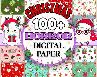 Digitaal papier kersthorrorbundel 100 plus naadloze patronen afdrukbare digitale download