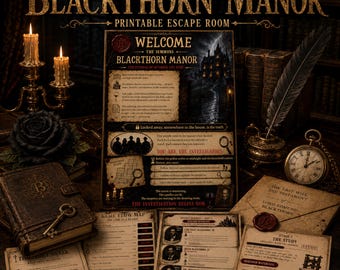 Printable Gothic Murder Mystery Escape Room, Blackthorn Manor: The Last Will, 14-Puzzle Whodunit Game for Teens & Adults