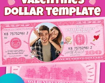 Sjabloon Valentijnsdollar, bewerkbare voor- en achterkant op canvas, gepersonaliseerde foto, digitale download
