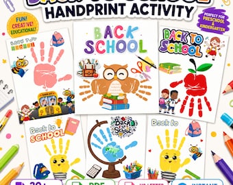 Back to School Handprint Activity Printable, 20+ Preschool Crafts, Kindergarten First Day Art, Kids Keepsake PDF
