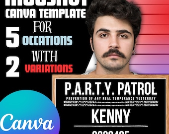 Mugshot Canva-sjabloonbundel, bewerkbare partij Mugshot-bord, vrijgezellenfeest bruiloft verjaardag Photo Booth afdrukbare, grappige feestposter