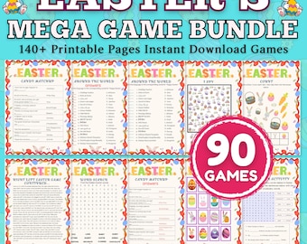 Paasfeestspellenbundel afdrukbaar, 90 spellen en meer dan 140 pagina's voor kinderen, tieners, volwassenen, klasactiviteiten voor het hele gezin, direct downloaden