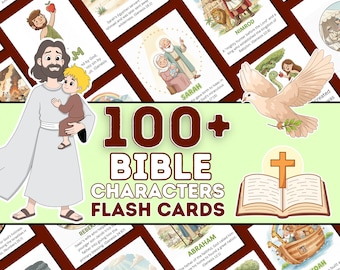 Bible Character Flash Cards Printable, 100+ Bible People Cards, Sunday School Homeschool Christian Learning PDF PNG
