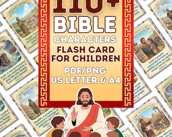 Bible Character Flash Cards Printable, 110+ Bible People Cards for Children, Sunday School Homeschool PDF PNG A4 US Letter