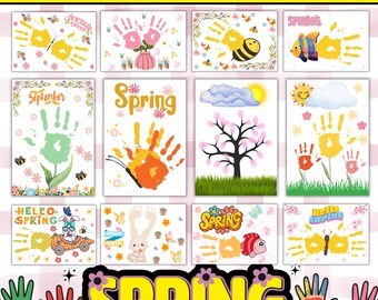 Spring Handprint Art Bundle, Printable Footprint Craft PDF, Baby Toddler Preschool Keepsake, Daycare Activity, 30 Pages