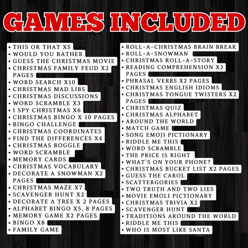 Christmas Game Bundle – 200+ Printable Holiday Party Games for Kids ...