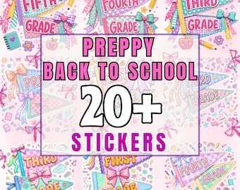 Back to School PNG Bundle, 20+ Preppy Grade Pennant Designs, Cute School Sublimation Graphics for Shirts
