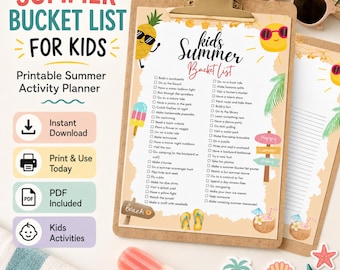 Summer Bucket List for Kids Printable, Summer Activity Planner PDF, Screen-Free Family Fun Checklist