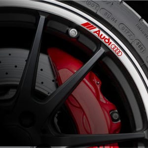 4x Audi S-Line Alloy Wheel Rim Decal Stickers – 10cm Vinyl Logo Graphic Emblem Badge Stripes for A3 A4 A6 A7 A8 Q5 Q7 RS Models
