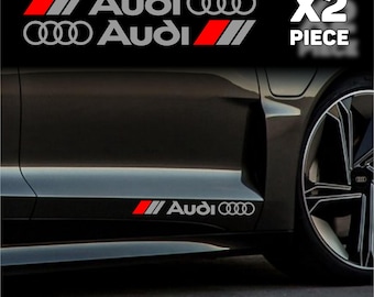 Pegatinas de vinilo Audi (2 unidades): adhesivos para faldones laterales y capó, emblema con logotipo.